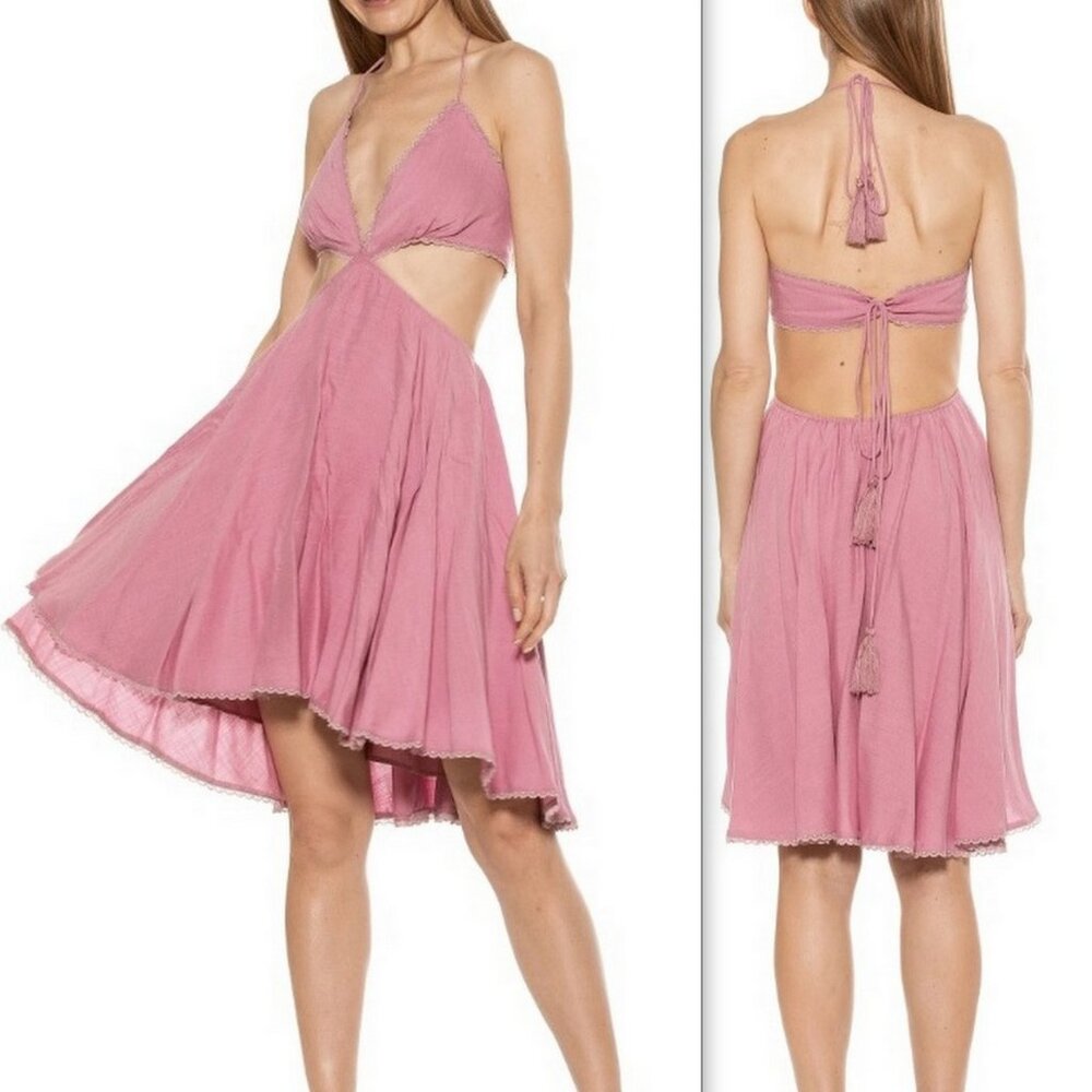 ALEXIA ADMOR Size 8 Women's Ali Halter Dress Lace Trim Cutout Fit and Flare Pink